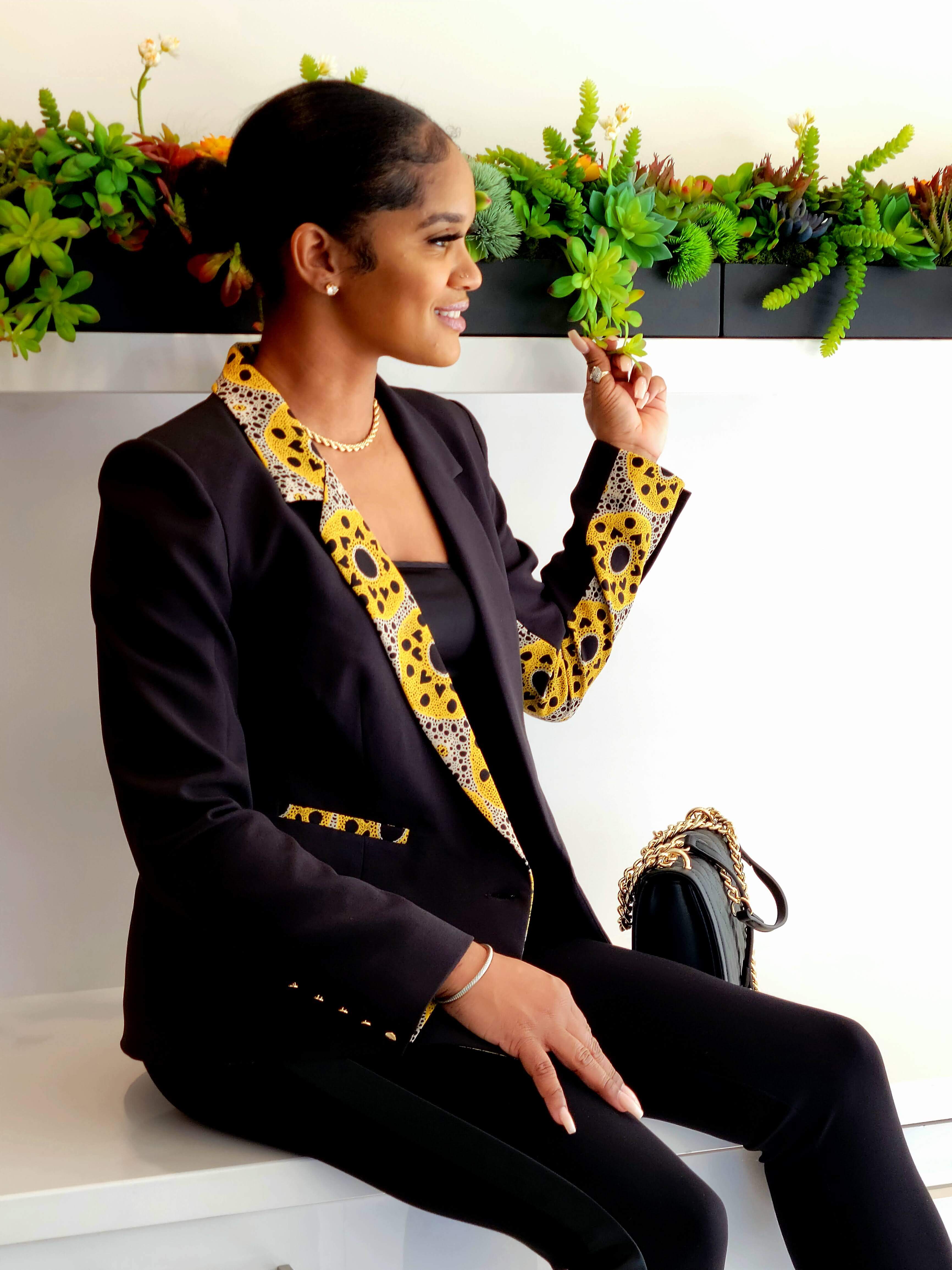 Yeli Bana Women’s Double Breasted Blazer (in Black & Yellow) Pair well with fitted attire.