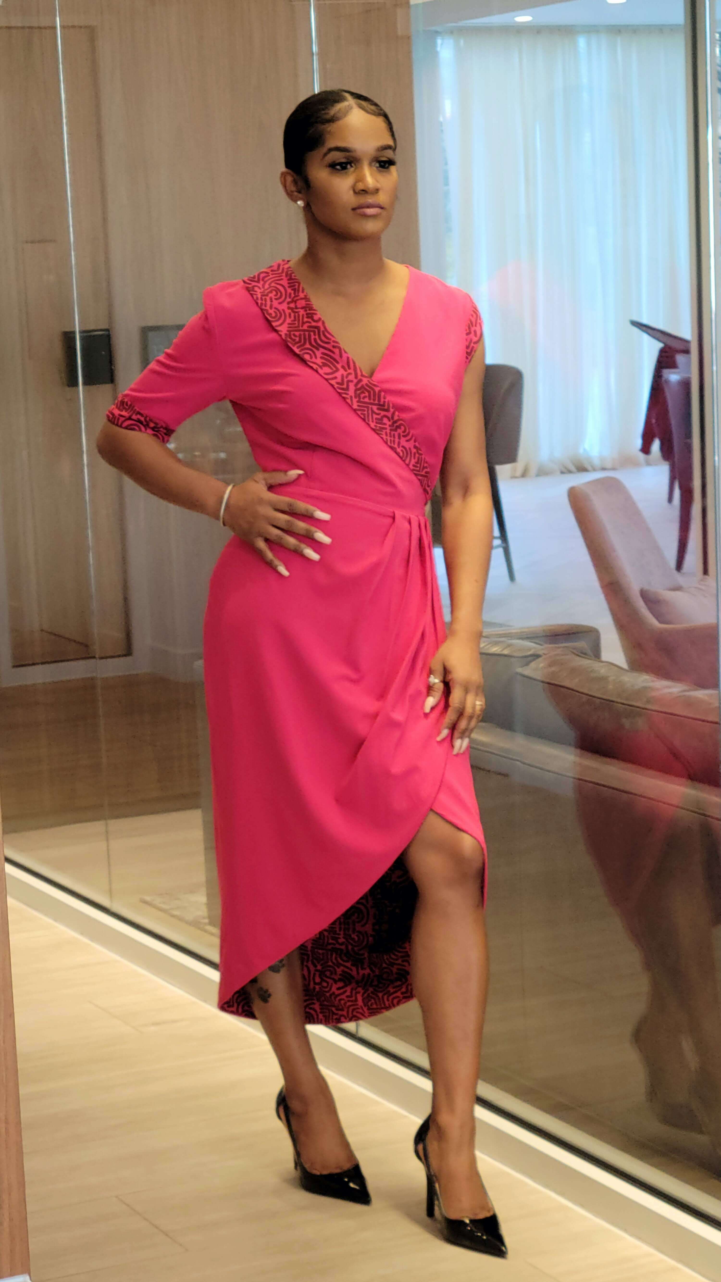 Ida Midi Wrap Dress (Hot Pink)