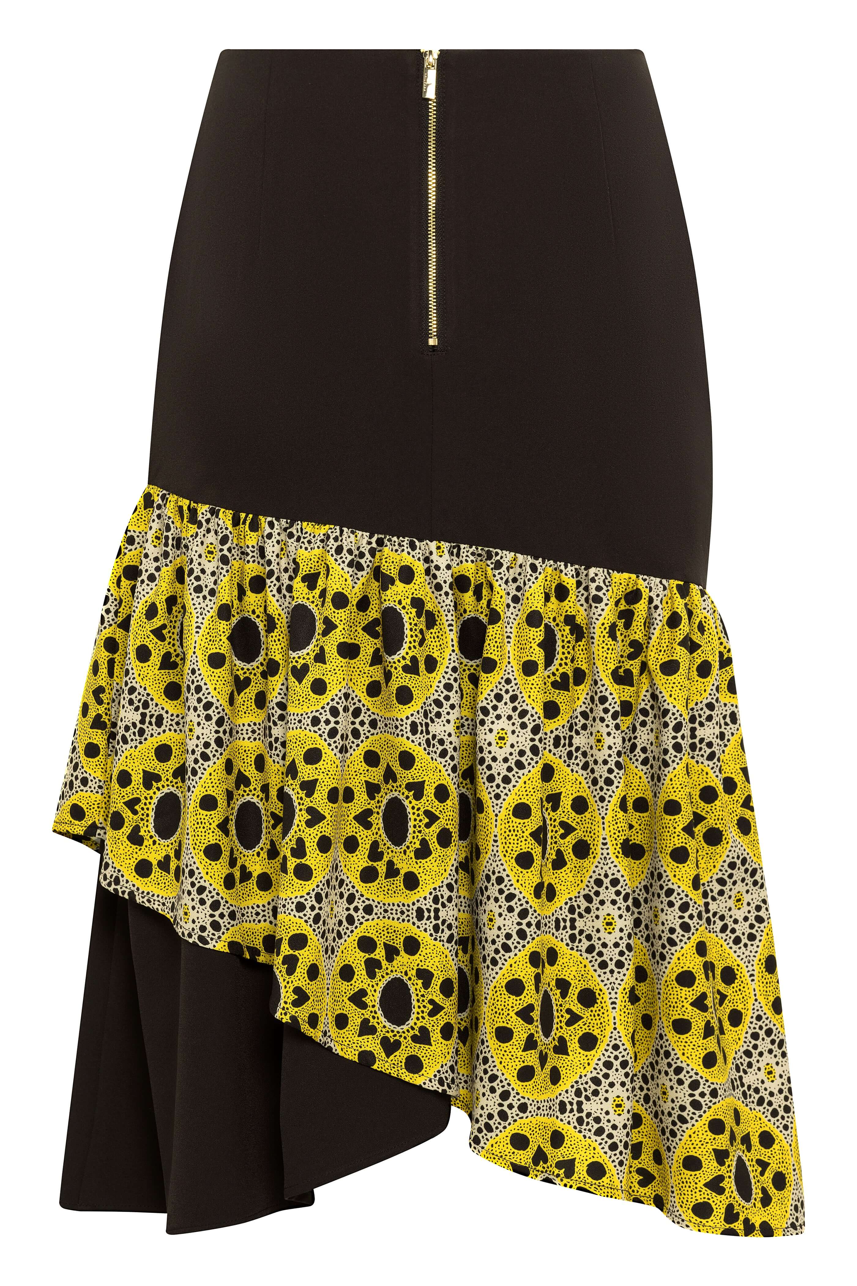 Sigi Fitted Midi Skirt Back View (Black & Yellow)