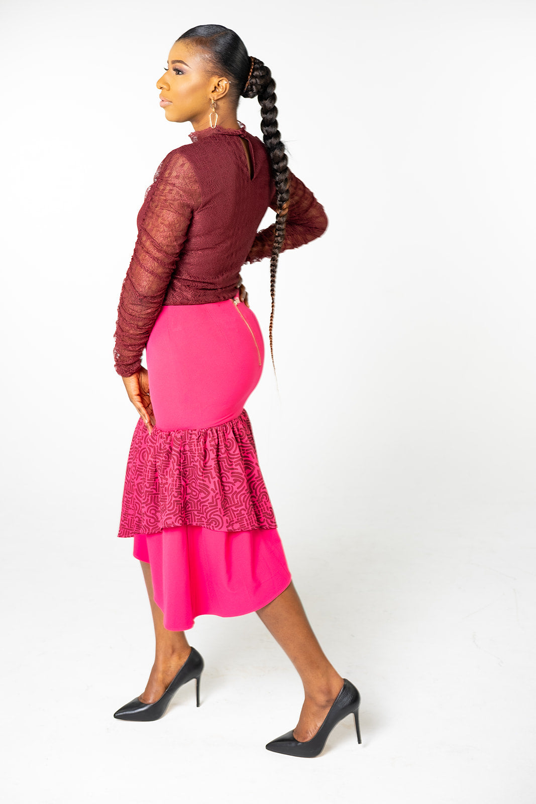 Sigi Fitted Midi Skirt (Hot Pink)